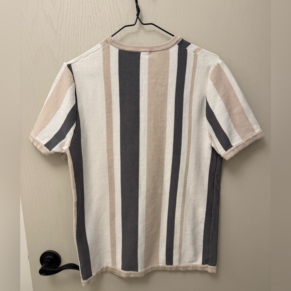 Men's Magaschoni Vertical Tricolor Striped Top Size S Cotton Blend EUC - Picture 4 of 7